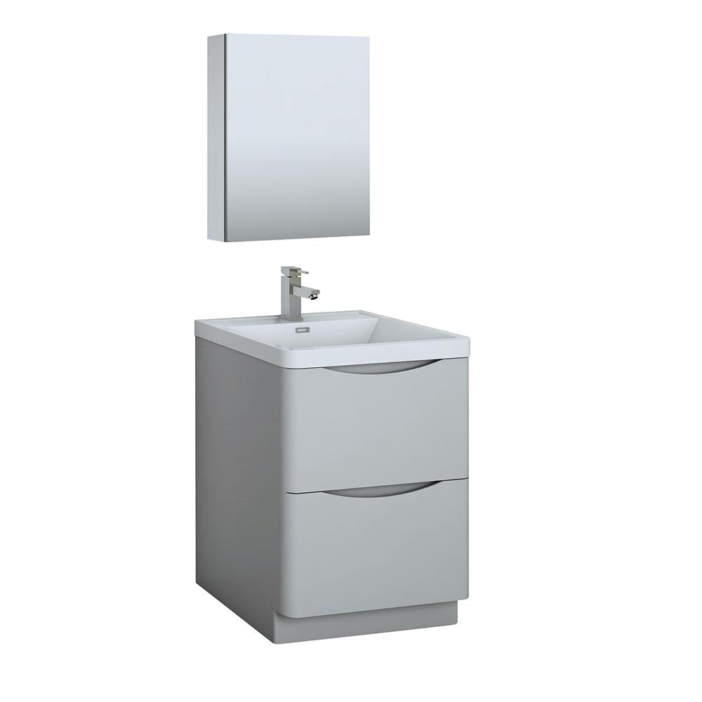 Fresca Tuscany 24" Glossy Gray Free Standing Modern Bathroom Vanity w/ Medicine Cabinet