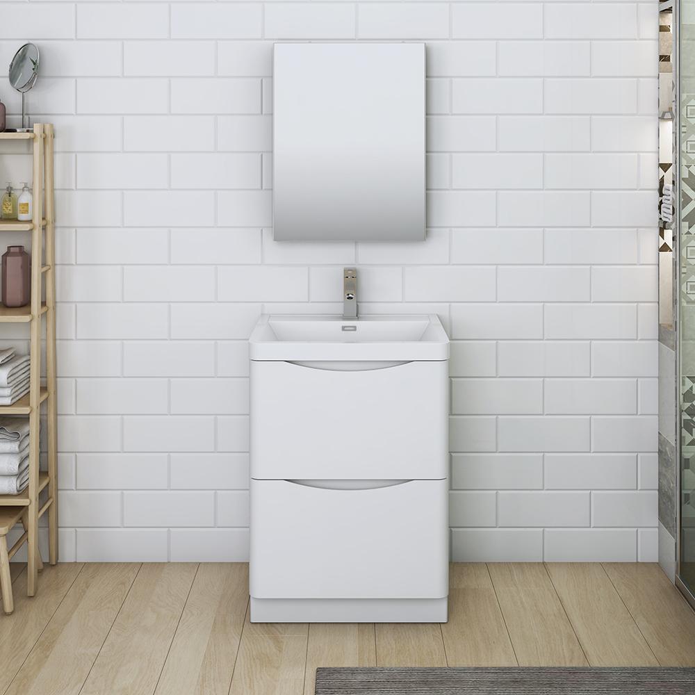 Fresca Tuscany 24" Glossy White Free Standing Modern Bathroom Vanity w/ Medicine Cabinet