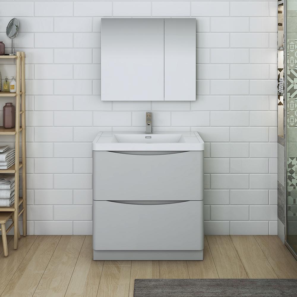 Fresca Tuscany 32" Glossy Gray Free Standing Modern Bathroom Vanity w/ Medicine Cabinet