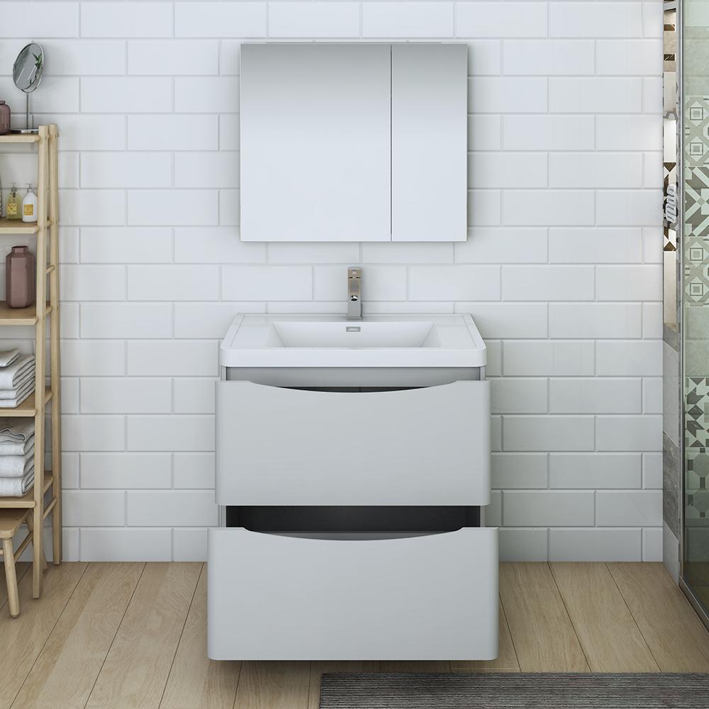 Fresca Tuscany 32" Glossy Gray Free Standing Modern Bathroom Vanity w/ Medicine Cabinet