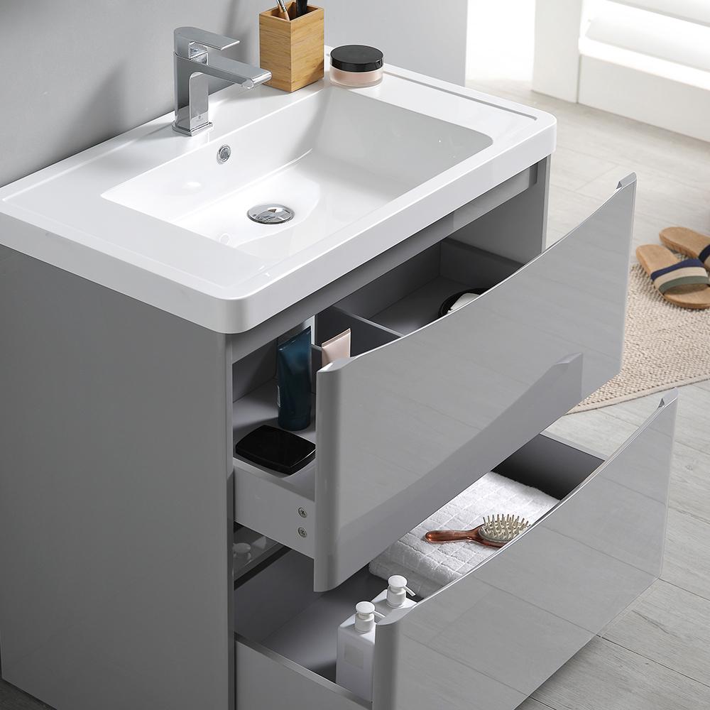 Fresca Tuscany 32" Glossy Gray Free Standing Modern Bathroom Vanity w/ Medicine Cabinet