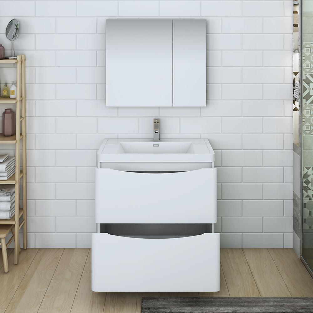 Fresca Tuscany 32" Glossy White Free Standing Modern Bathroom Vanity w/ Medicine Cabinet