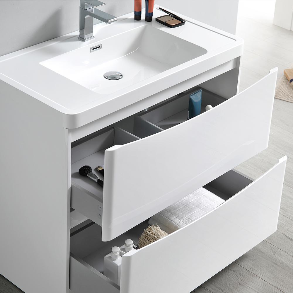 Fresca Tuscany 32" Glossy White Free Standing Modern Bathroom Vanity w/ Medicine Cabinet