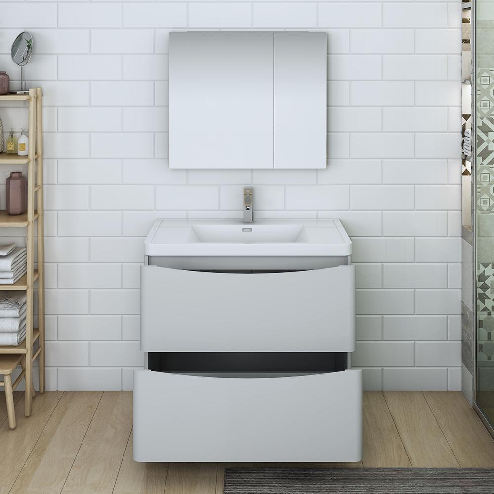 Fresca Tuscany 36" Glossy Gray Free Standing Modern Bathroom Vanity w/ Medicine Cabinet