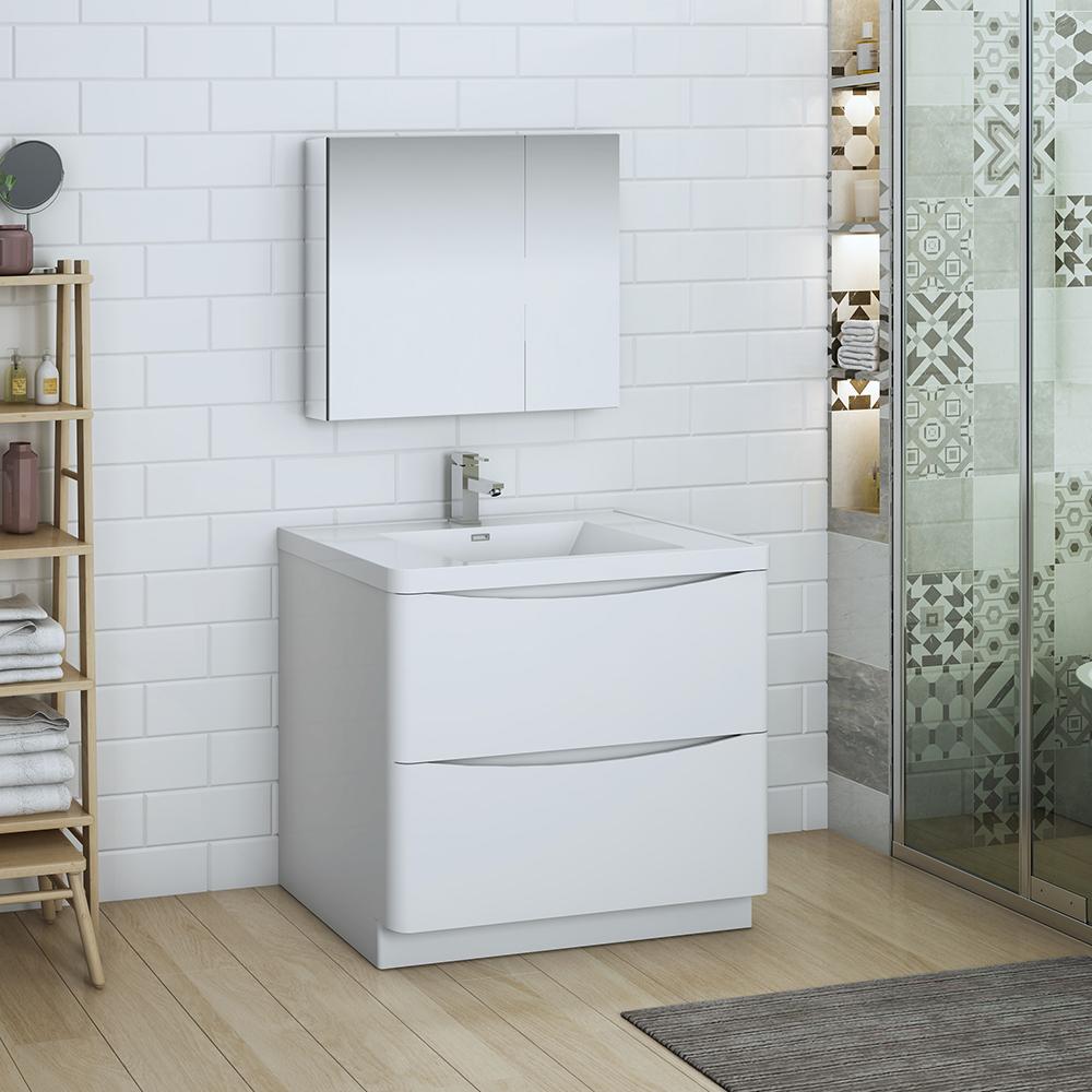 Fresca-Tuscany-36"-Glossy-White-Free-Standing-Modern-Bathroom-Vanity-w/-Medicine-Cabinet-(FVN9136WH)