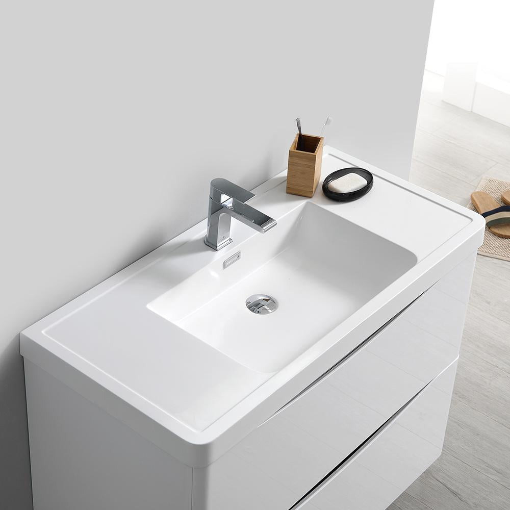Fresca Tuscany 36" Glossy White Free Standing Modern Bathroom Vanity w/ Medicine Cabinet