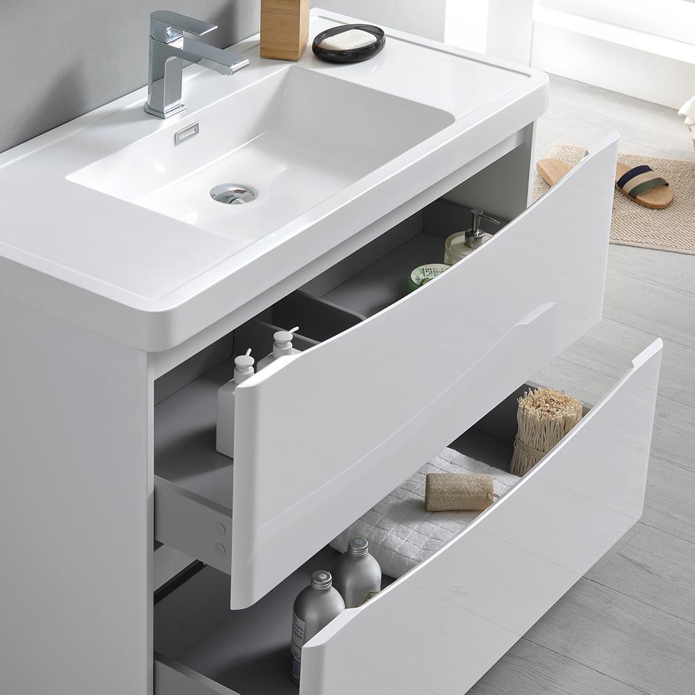 Fresca Tuscany 36" Glossy White Free Standing Modern Bathroom Vanity w/ Medicine Cabinet
