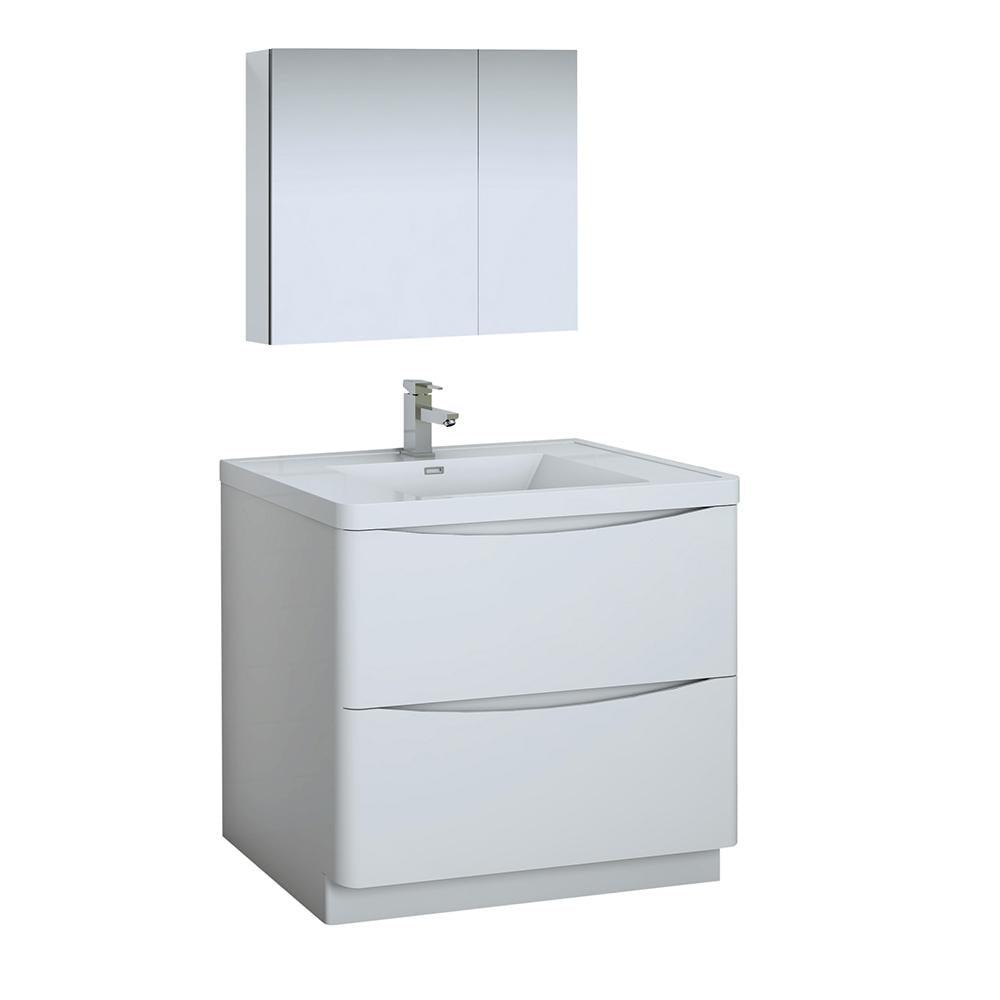 Fresca Tuscany 36" Glossy White Free Standing Modern Bathroom Vanity w/ Medicine Cabinet