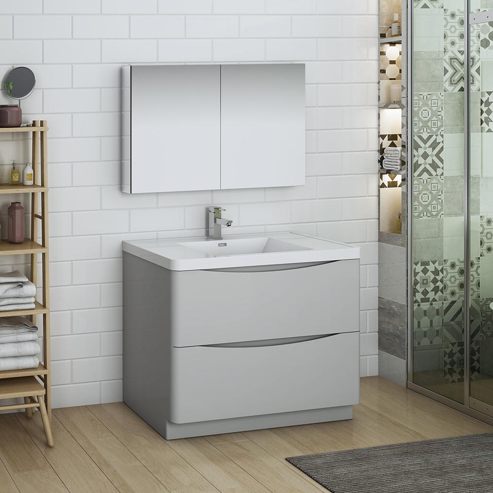 Fresca-Tuscany-40"-Glossy-Gray-Free-Standing-Modern-Bathroom-Vanity-w/-Medicine-Cabinet-(FVN9140GRG)