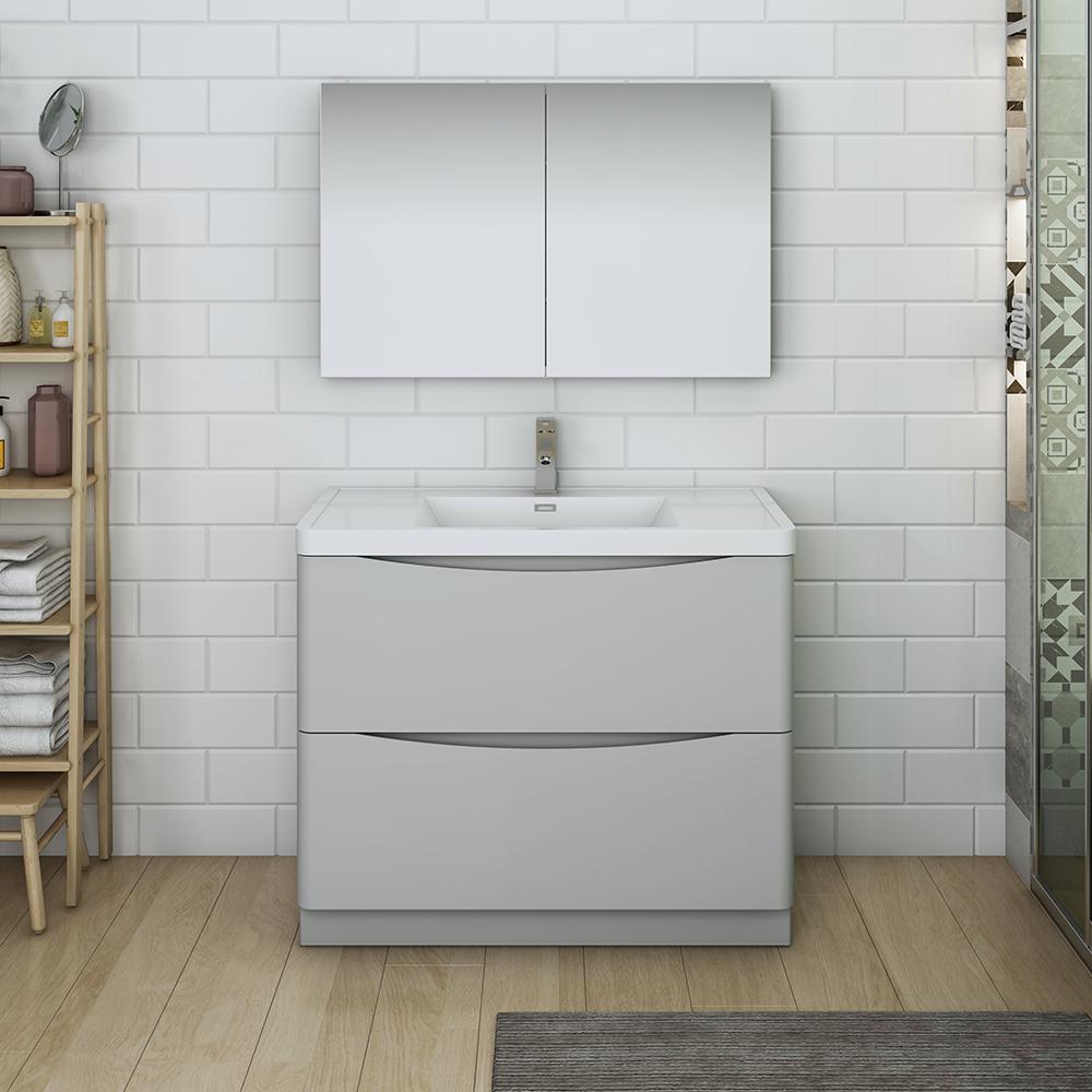 Fresca Tuscany 40" Glossy Gray Free Standing Modern Bathroom Vanity w/ Medicine Cabinet