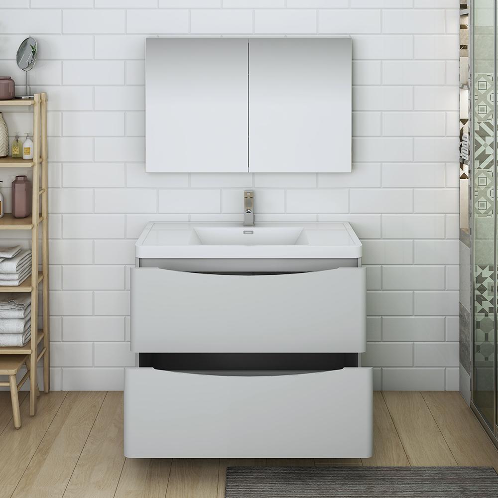 Fresca Tuscany 40" Glossy Gray Free Standing Modern Bathroom Vanity w/ Medicine Cabinet
