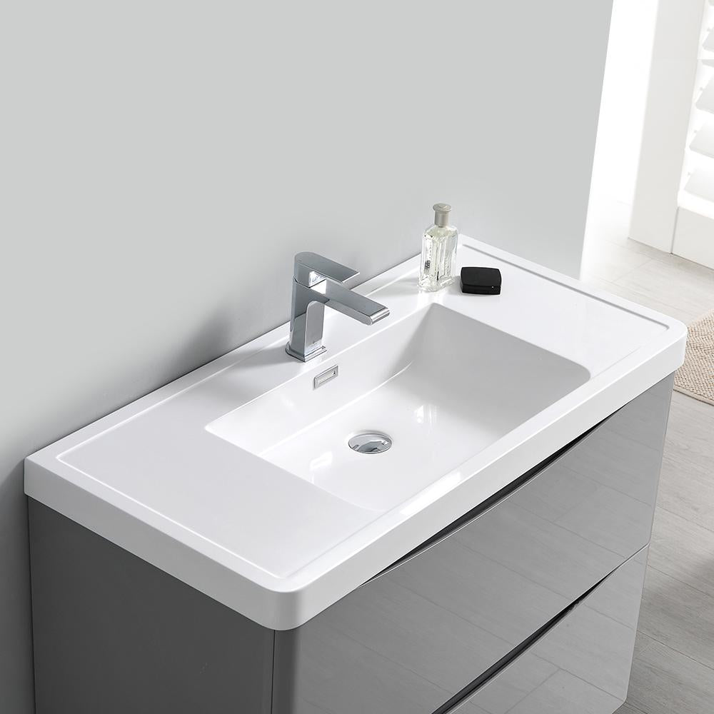 Fresca Tuscany 40" Glossy Gray Free Standing Modern Bathroom Vanity w/ Medicine Cabinet