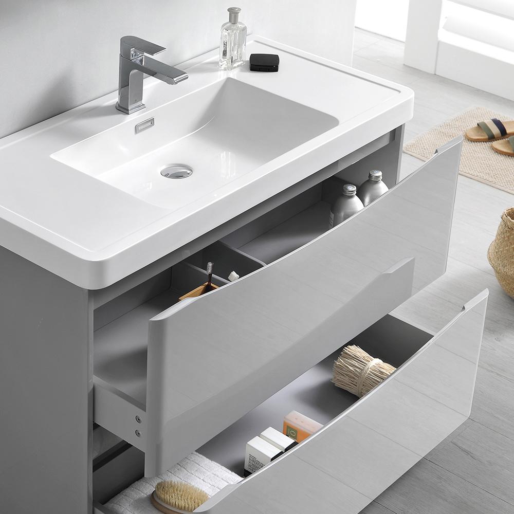 Fresca Tuscany 40" Glossy Gray Free Standing Modern Bathroom Vanity w/ Medicine Cabinet