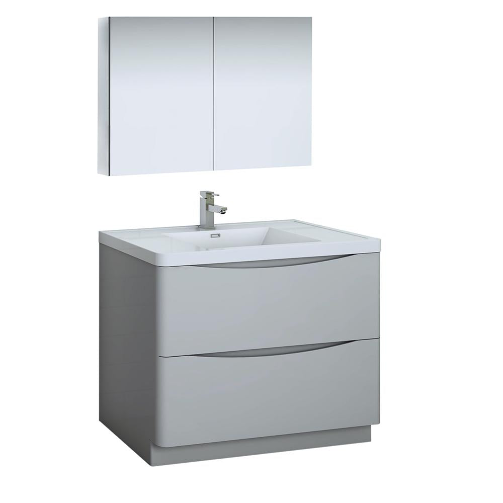 Fresca Tuscany 40" Glossy Gray Free Standing Modern Bathroom Vanity w/ Medicine Cabinet