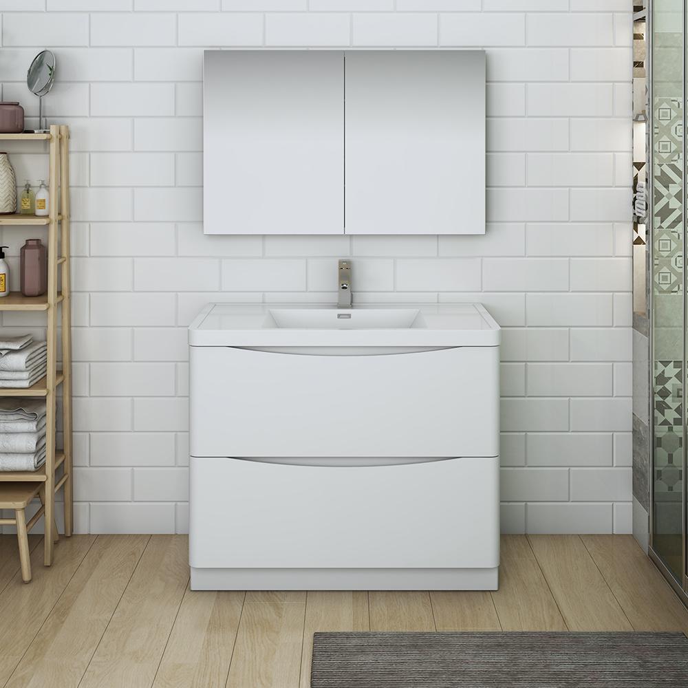 Fresca Tuscany 40" Glossy White Free Standing Modern Bathroom Vanity w/ Medicine Cabinet