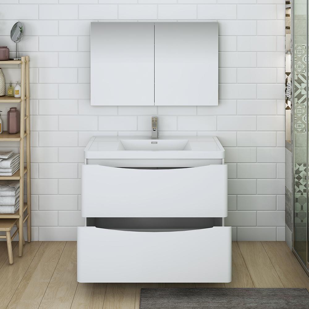 Fresca Tuscany 40" Glossy White Free Standing Modern Bathroom Vanity w/ Medicine Cabinet