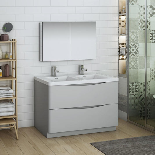Fresca-Tuscany-48"-Glossy-Gray-Free-Standing-Double-Sink-Modern-Bathroom-Vanity-w/-Medicine-Cabinet-(FVN9148GRG-D)