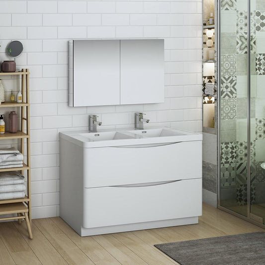 Fresca-Tuscany-48"-Glossy-White-Free-Standing-Double-Sink-Modern-Bathroom-Vanity-w/-Medicine-Cabinet-(FVN9148WH-D)