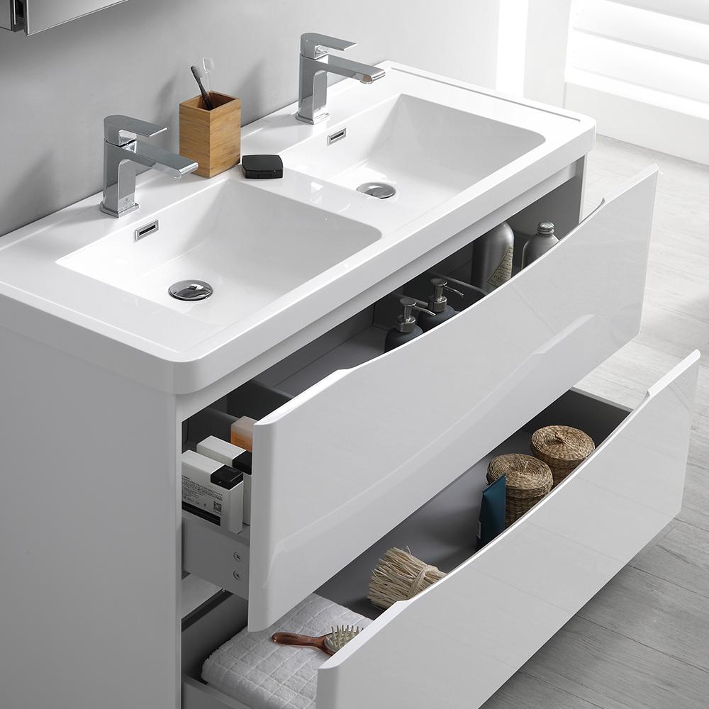 Fresca Tuscany 48" Glossy White Free Standing Double Sink Modern Bathroom Vanity w/ Medicine Cabinet