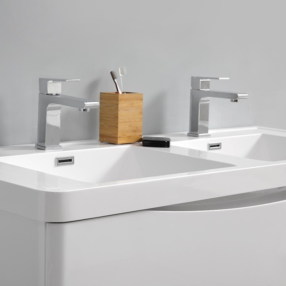 Fresca Tuscany 48" Glossy White Free Standing Double Sink Modern Bathroom Vanity w/ Medicine Cabinet