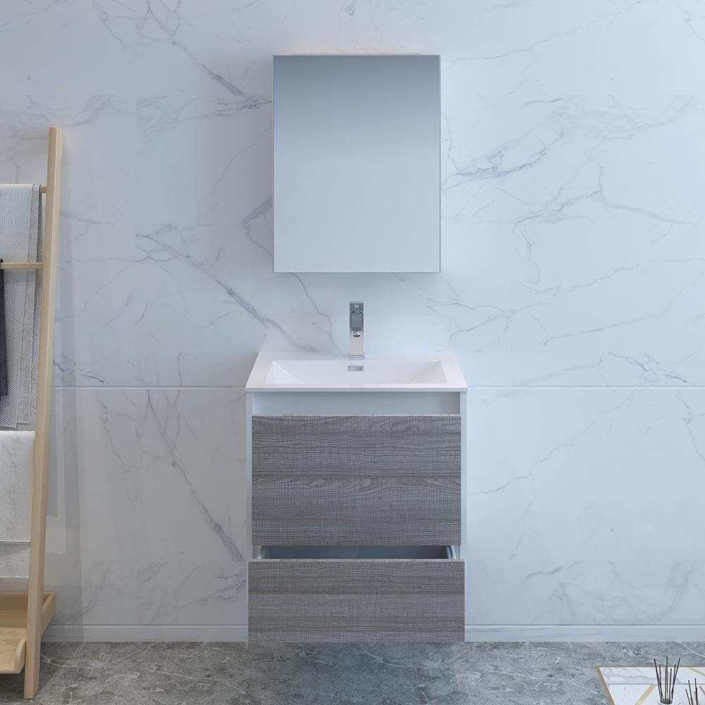 Fresca Catania 24" Glossy Ash Gray Wall Hung Modern Bathroom Vanity w/ Medicine Cabinet