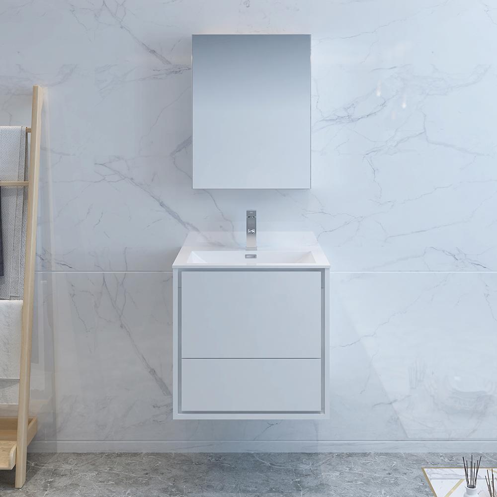 Fresca Catania 24" Glossy White Wall Hung Modern Bathroom Vanity w/ Medicine Cabinet