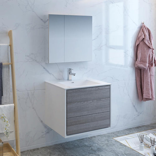 Fresca-Catania-30"-Glossy-Ash-Gray-Wall-Hung-Modern-Bathroom-Vanity-w/-Medicine-Cabinet-(FVN9230HA)