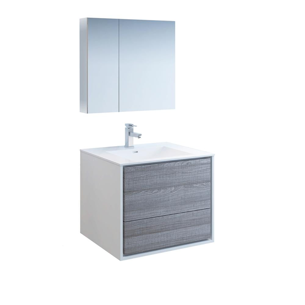 Fresca Catania 30" Glossy Ash Gray Wall Hung Modern Bathroom Vanity w/ Medicine Cabinet
