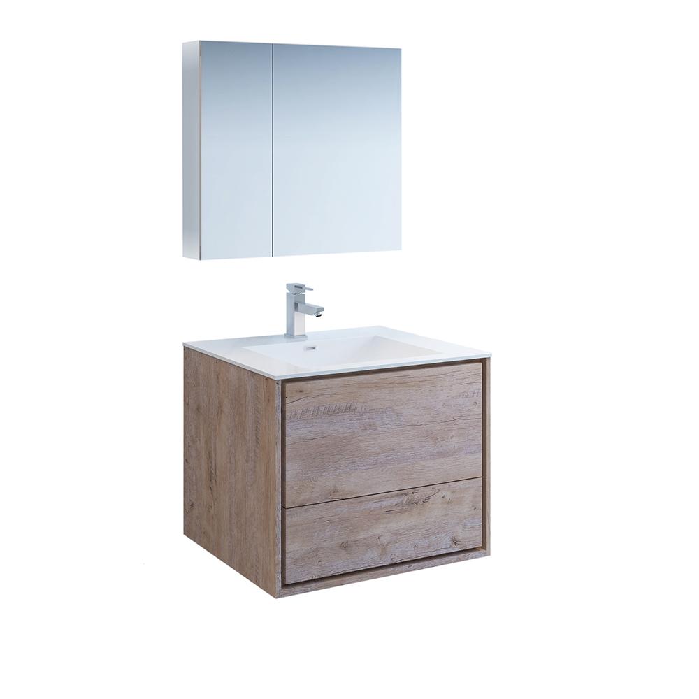 Fresca Catania 30" Rustic Natural Wood Wall Hung Modern Bathroom Vanity w/ Medicine Cabinet