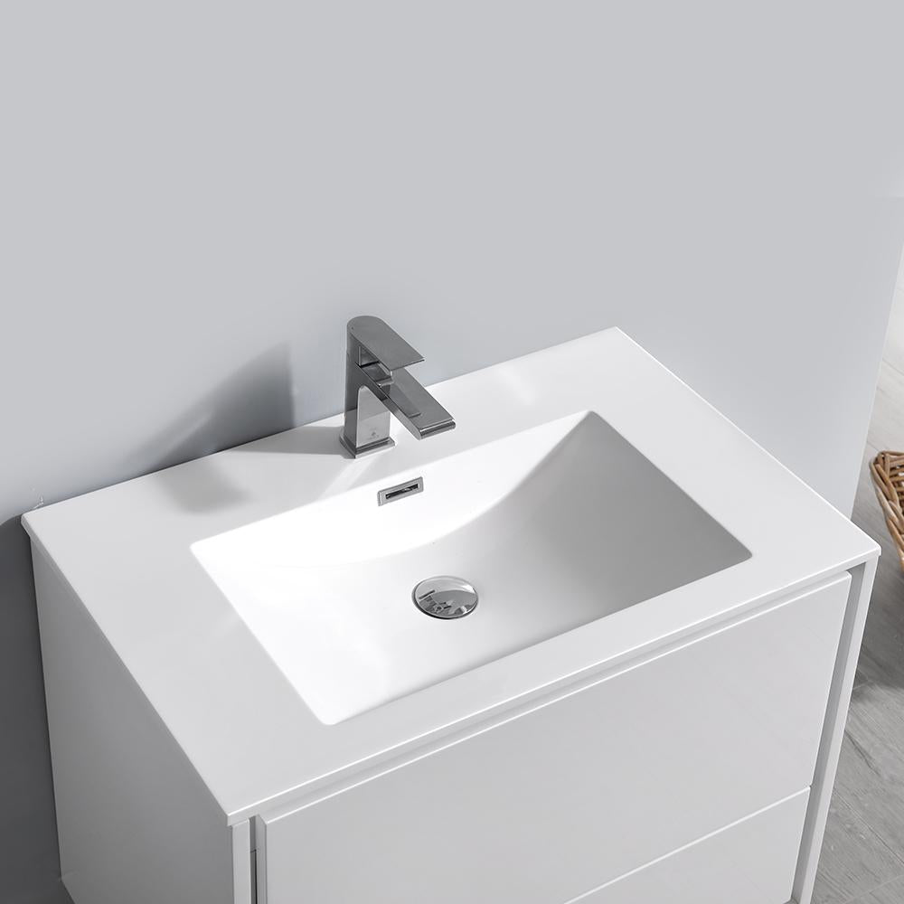 Fresca Catania 30" Glossy White Wall Hung Modern Bathroom Vanity w/ Medicine Cabinet