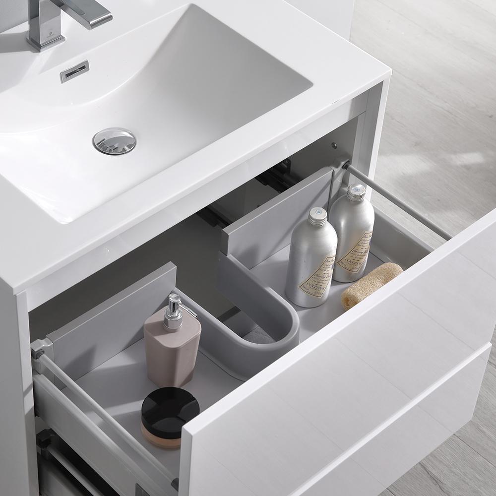 Fresca Catania 30" Glossy White Wall Hung Modern Bathroom Vanity w/ Medicine Cabinet
