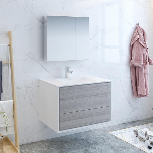 Fresca-Catania-36"-Glossy-Ash-Gray-Wall-Hung-Modern-Bathroom-Vanity-w/-Medicine-Cabinet-(FVN9236HA)