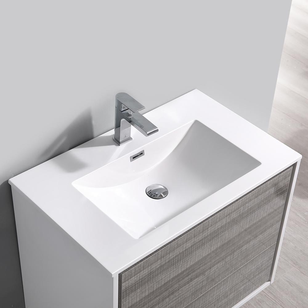 Fresca Catania 36" Glossy Ash Gray Wall Hung Modern Bathroom Vanity w/ Medicine Cabinet
