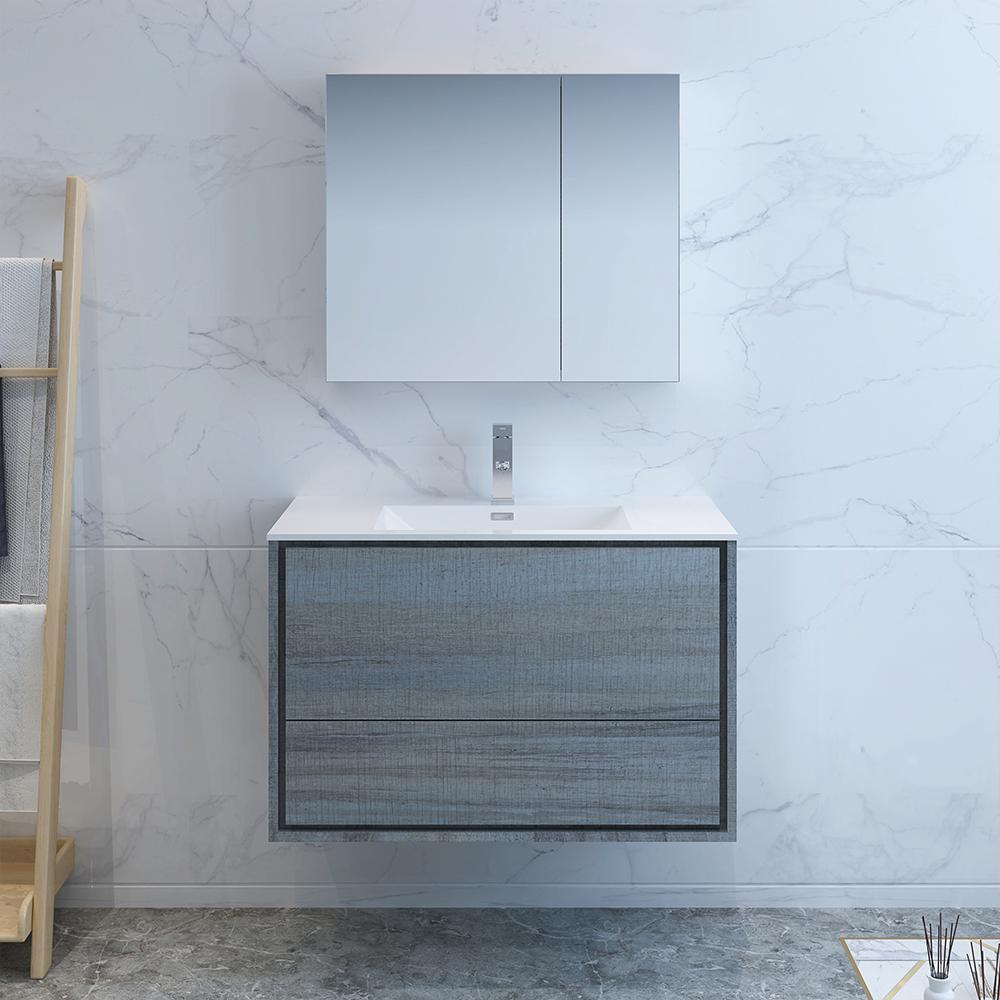 Fresca Catania 36" Ocean Gray Wall Hung Modern Bathroom Vanity w/ Medicine Cabinet