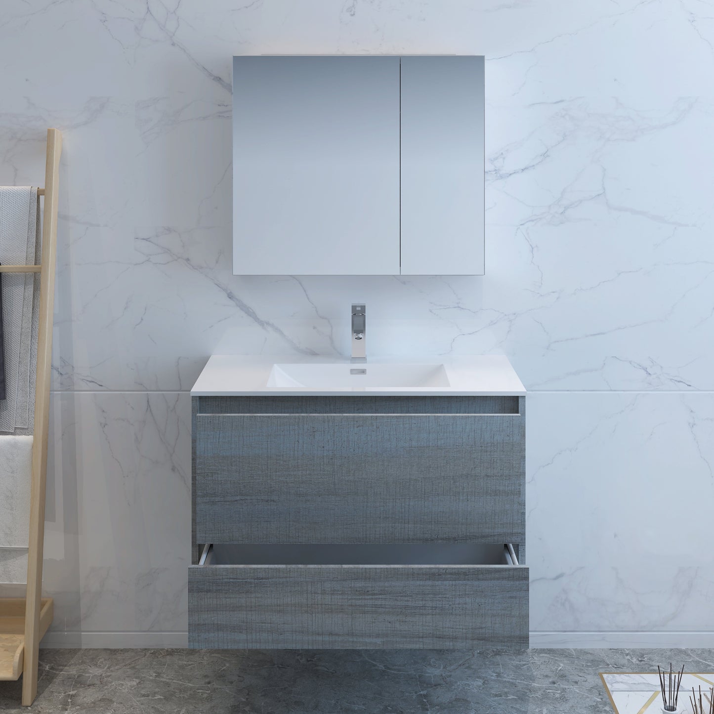 Fresca Catania 36" Ocean Gray Wall Hung Modern Bathroom Vanity w/ Medicine Cabinet