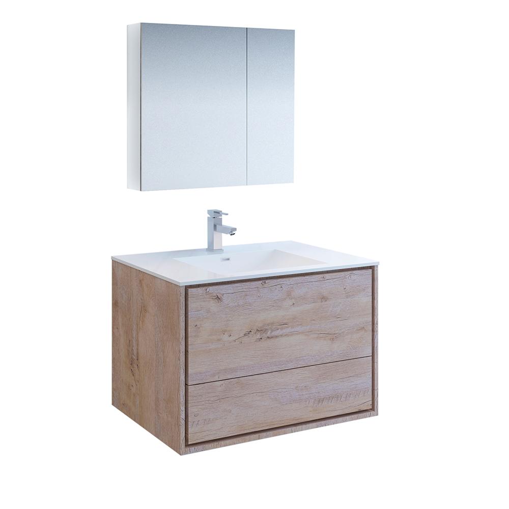 Fresca Catania 36" Rustic Natural Wood Wall Hung Modern Bathroom Vanity w/ Medicine Cabinet