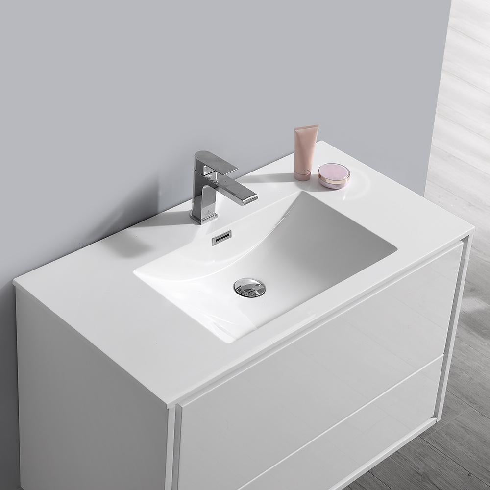 Fresca Catania 36" Glossy White Wall Hung Modern Bathroom Vanity w/ Medicine Cabinet