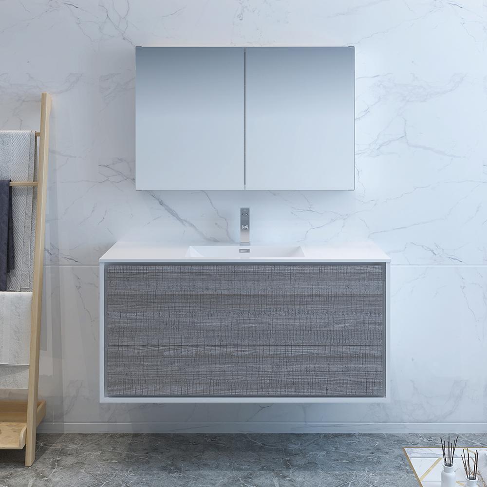 Fresca Catania 48" Glossy Ash Gray Wall Hung Modern Bathroom Vanity w/ Medicine Cabinet