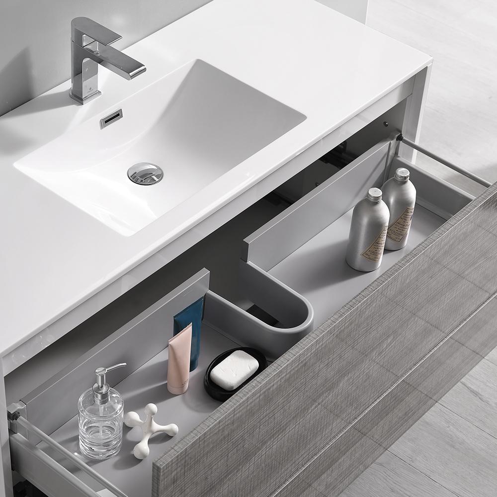 Fresca Catania 48" Glossy Ash Gray Wall Hung Modern Bathroom Vanity w/ Medicine Cabinet