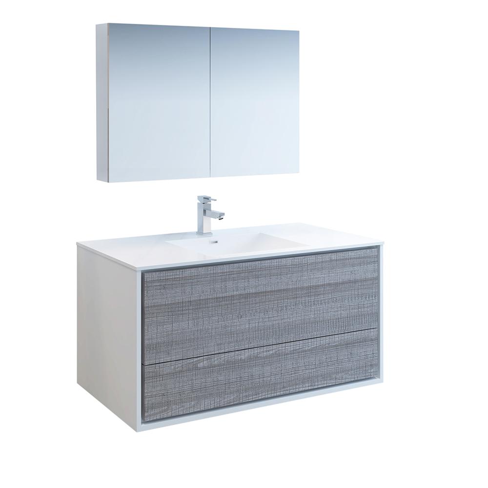 Fresca Catania 48" Glossy Ash Gray Wall Hung Modern Bathroom Vanity w/ Medicine Cabinet