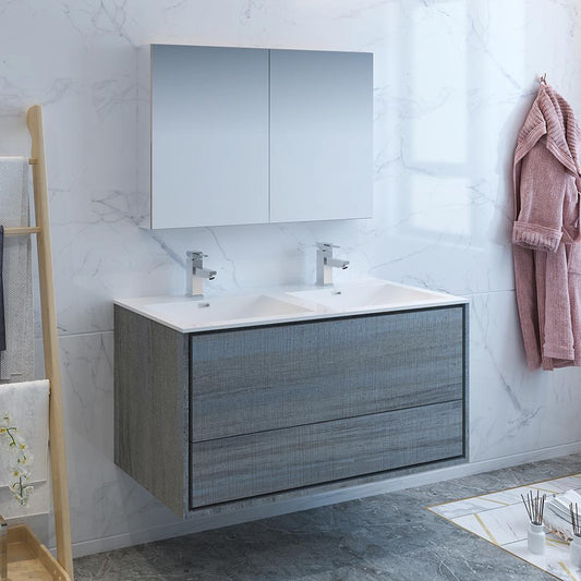 Fresca-Catania-48"-Ocean-Gray-Wall-Hung-Double-Sink-Modern-Bathroom-Vanity-w/-Medicine-Cabinet-(FVN9248OG-D)