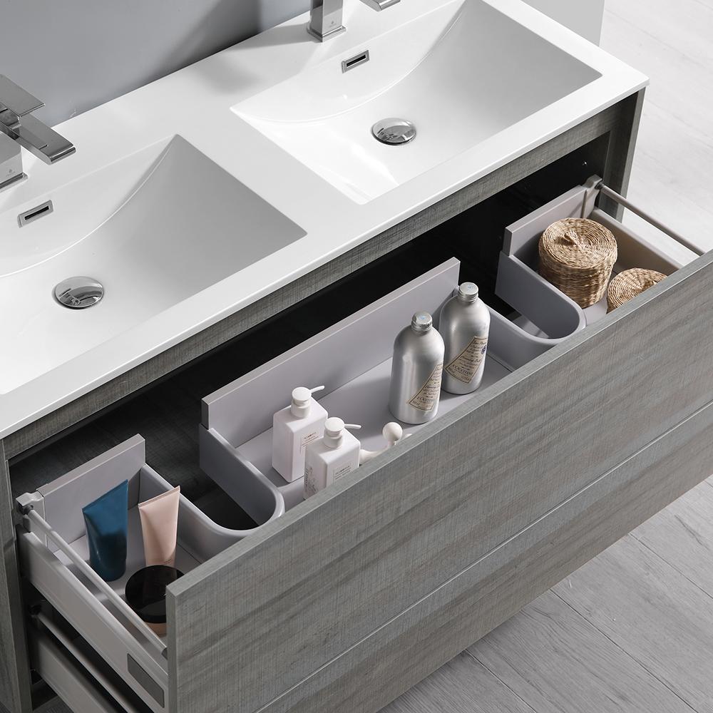 Fresca Catania 48" Ocean Gray Wall Hung Double Sink Modern Bathroom Vanity w/ Medicine Cabinet