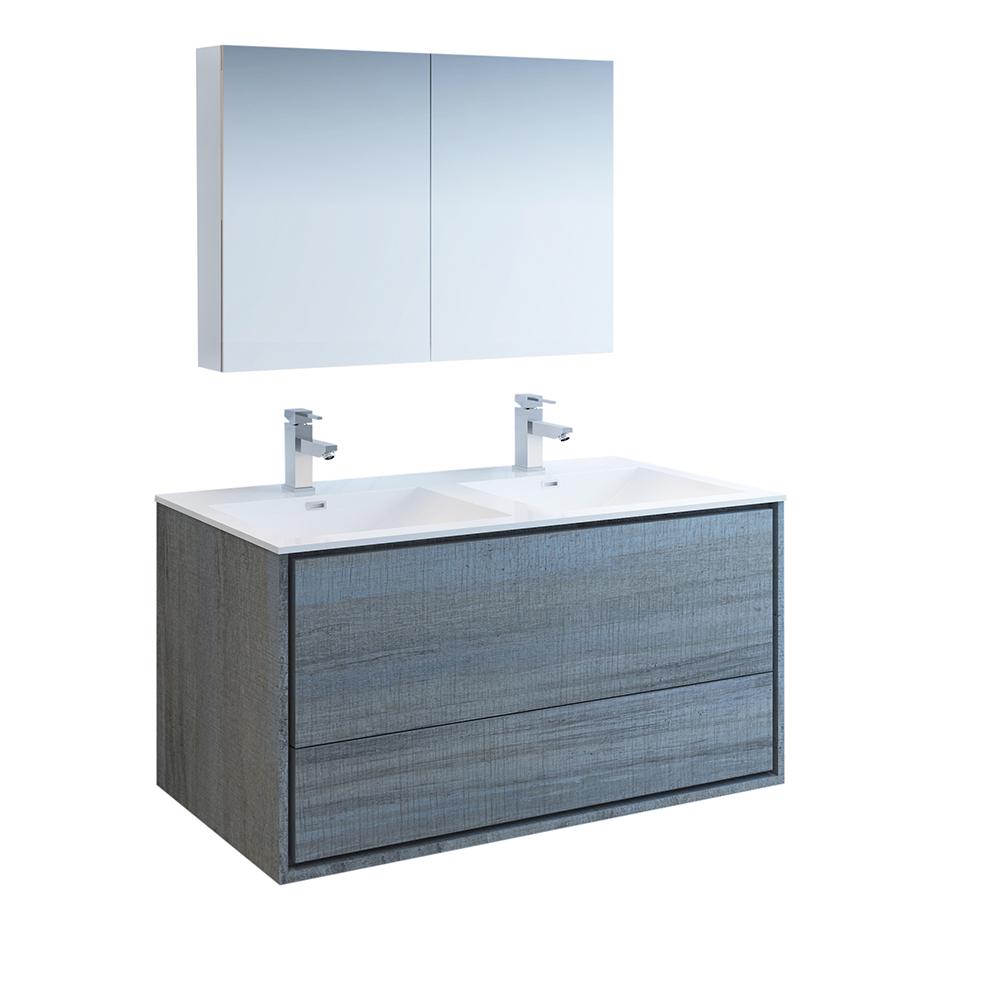 Fresca Catania 48" Ocean Gray Wall Hung Double Sink Modern Bathroom Vanity w/ Medicine Cabinet