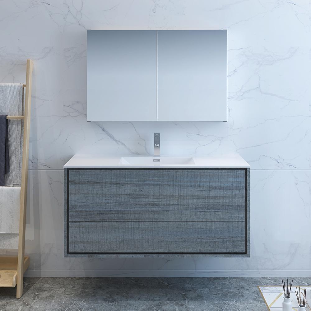 Fresca Catania 48" Ocean Gray Wall Hung Modern Bathroom Vanity w/ Medicine Cabinet