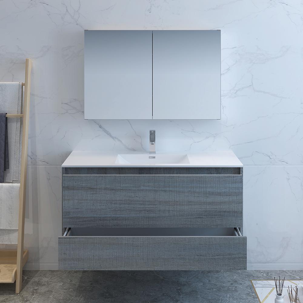 Fresca Catania 48" Ocean Gray Wall Hung Modern Bathroom Vanity w/ Medicine Cabinet