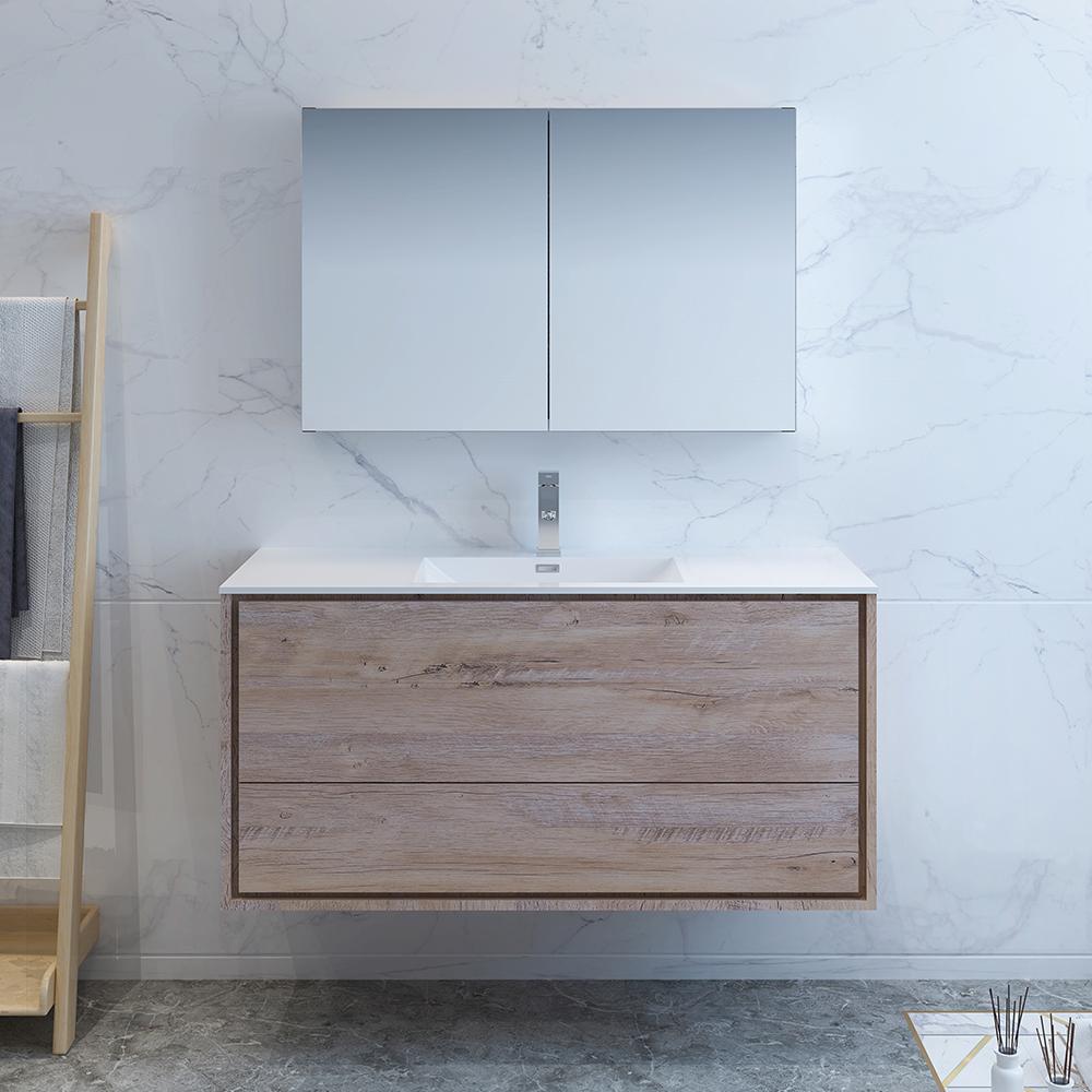 Fresca Catania 48" Rustic Natural Wood Wall Hung Modern Bathroom Vanity w/ Medicine Cabinet