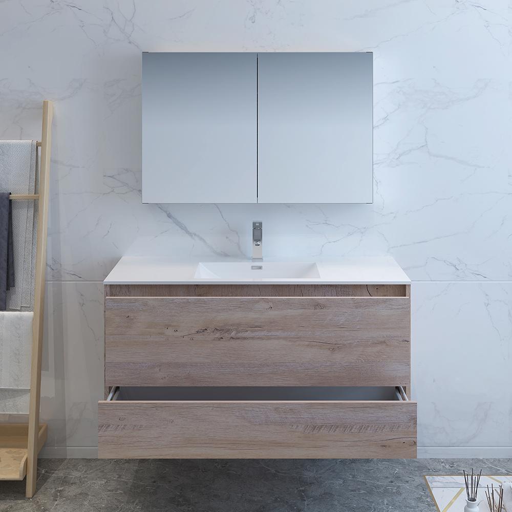 Fresca Catania 48" Rustic Natural Wood Wall Hung Modern Bathroom Vanity w/ Medicine Cabinet
