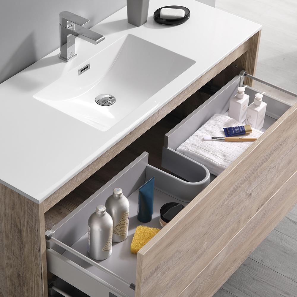 Fresca Catania 48" Rustic Natural Wood Wall Hung Modern Bathroom Vanity w/ Medicine Cabinet