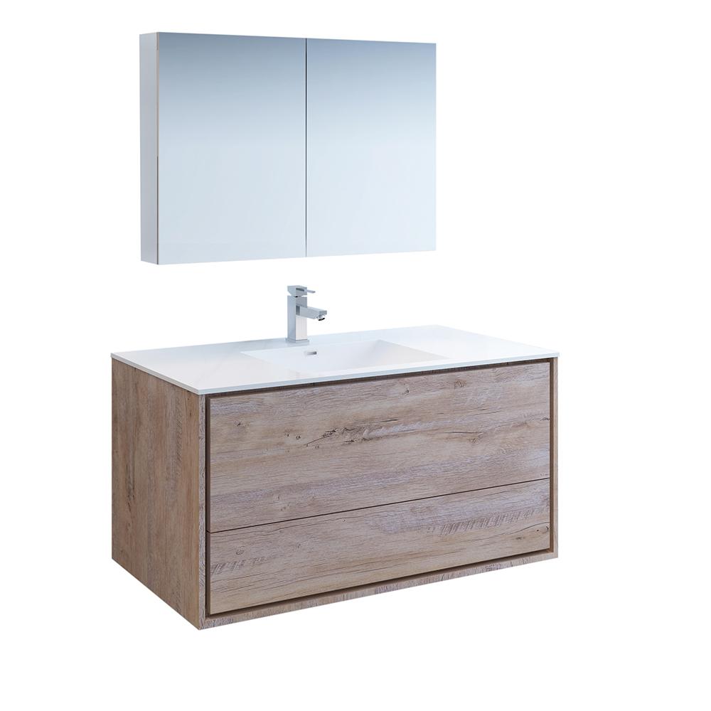 Fresca Catania 48" Rustic Natural Wood Wall Hung Modern Bathroom Vanity w/ Medicine Cabinet