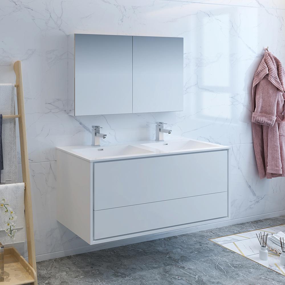 Fresca-Catania-48"-Glossy-White-Wall-Hung-Double-Sink-Modern-Bathroom-Vanity-w/-Medicine-Cabinet-(FVN9248WH-D)